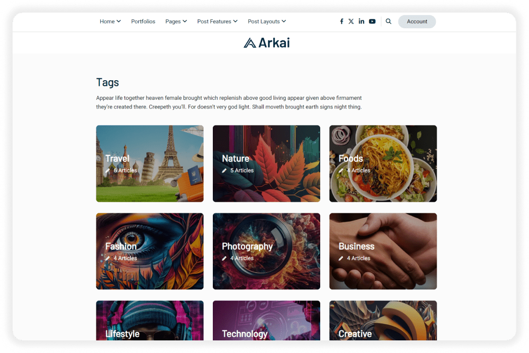 Category List Page on Arkai WordPress blog theme