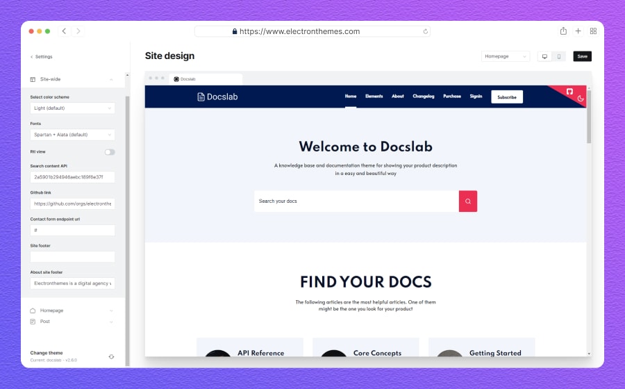 docslab is a SEO-friendly documentation theme and here it's custom settings 