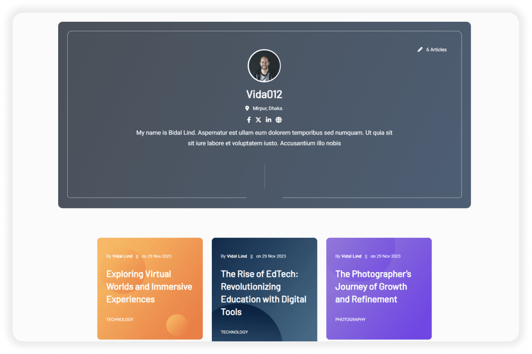 Single author page on Arkai minimal WordPress theme
