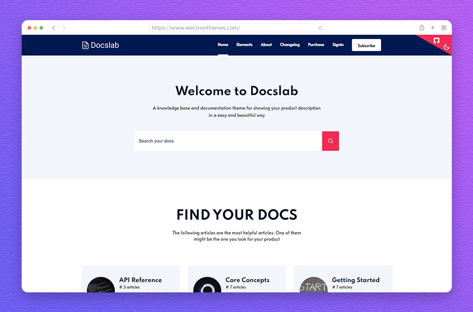 Docslab ghost documentation theme dark and light version.