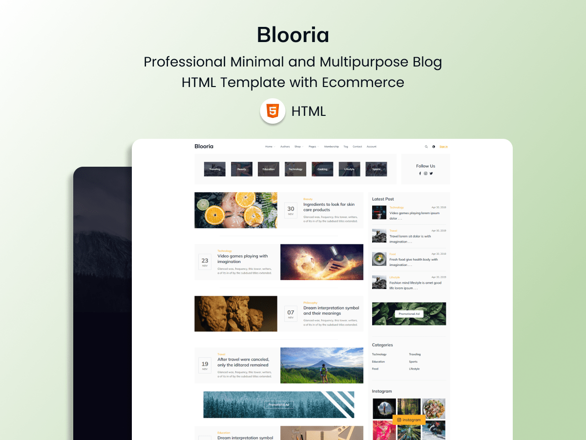Blooria - Professional E-commerce And Multipurpose Blog HTML Template