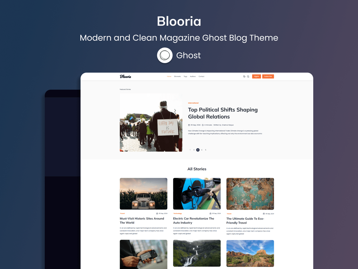 Blooria - Modern And Clean Magazine Ghost Blogging Theme