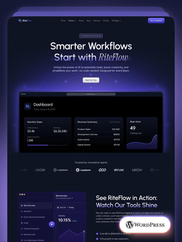 Riteflow - SaaS & AI Startup WordPress Theme