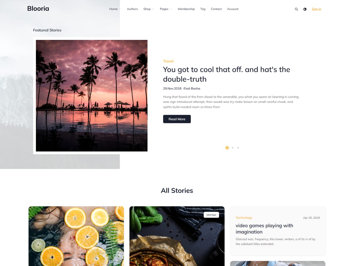 Blooria - Modern And Clean Magazine Ghost Blogging Theme