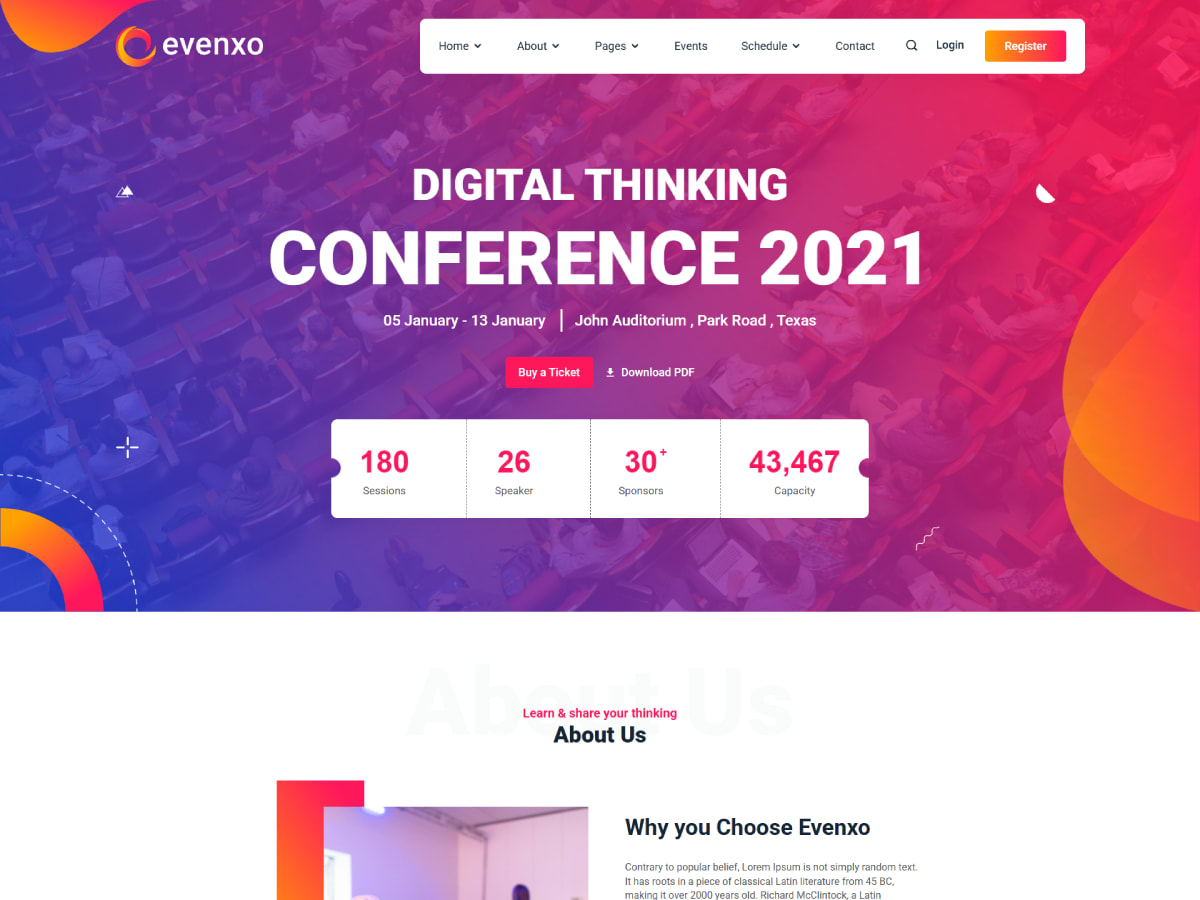 Evenxo - Multipurpose Event, Conference, And Podcast HTML Template
