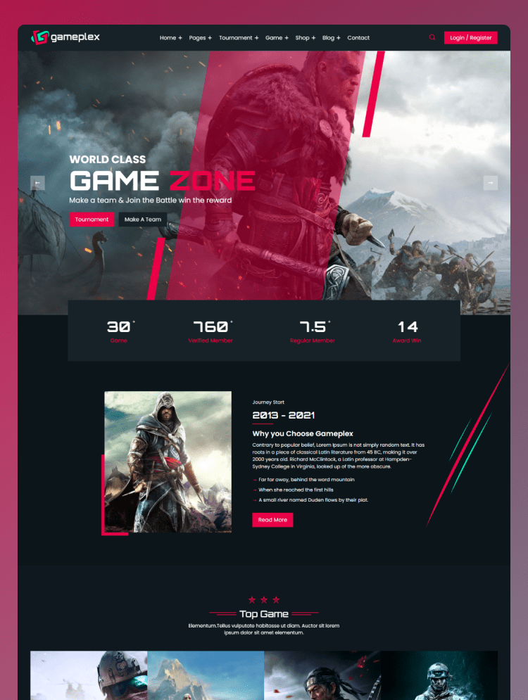 Gameplex - Streaming Gaming, E-sports HTML Website Template