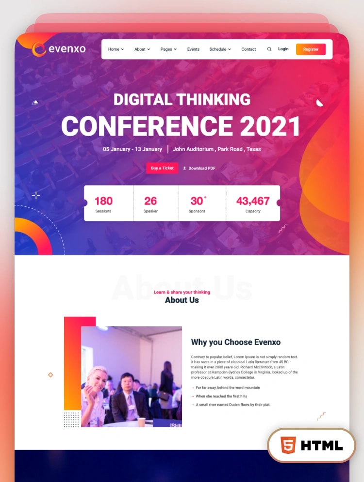 Evenxo - Multipurpose Event, Conference, And Podcast HTML Template