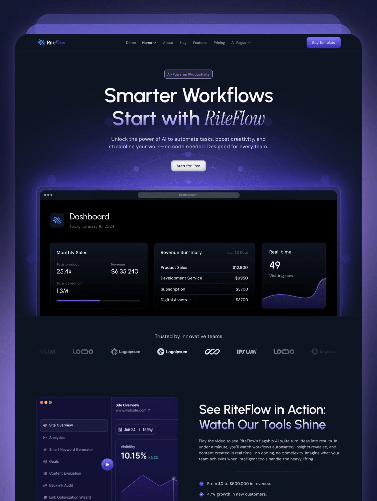 Riteflow - SaaS & AI Startup HTML Template