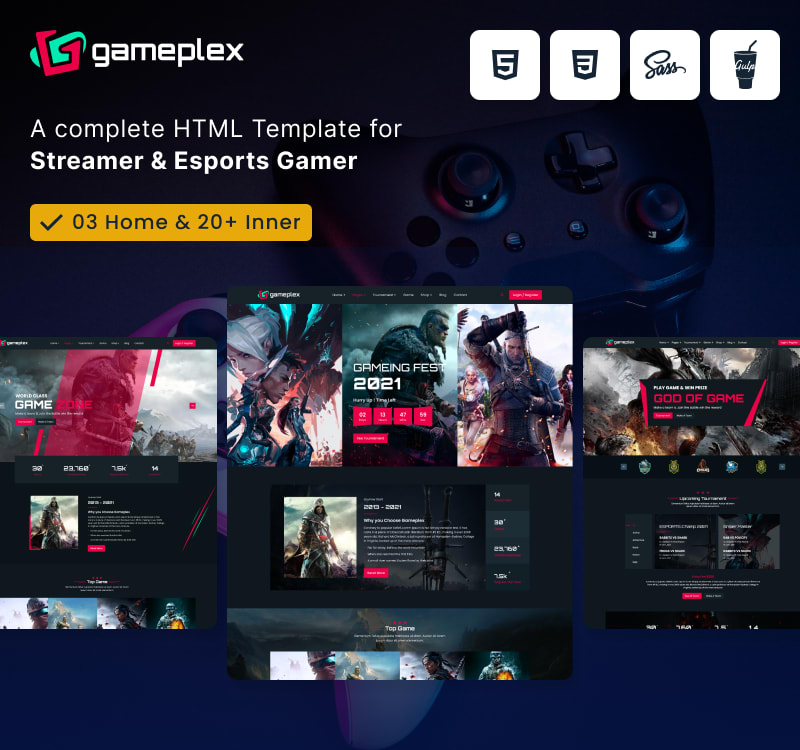 Gameplex - Streaming Gaming, E-sports HTML Website Template