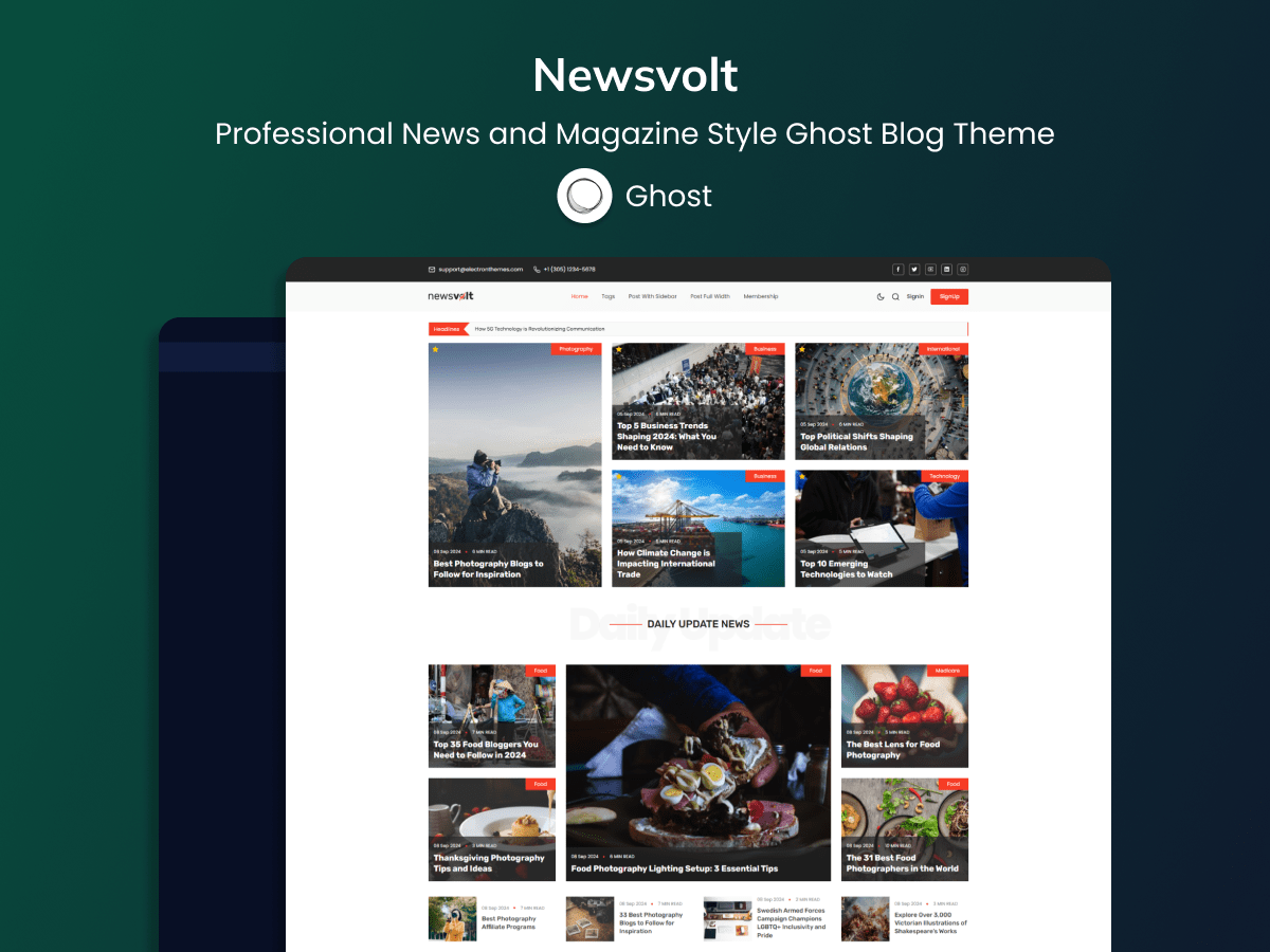 Newsvolt - Professional News And Magazine Ghost Theme