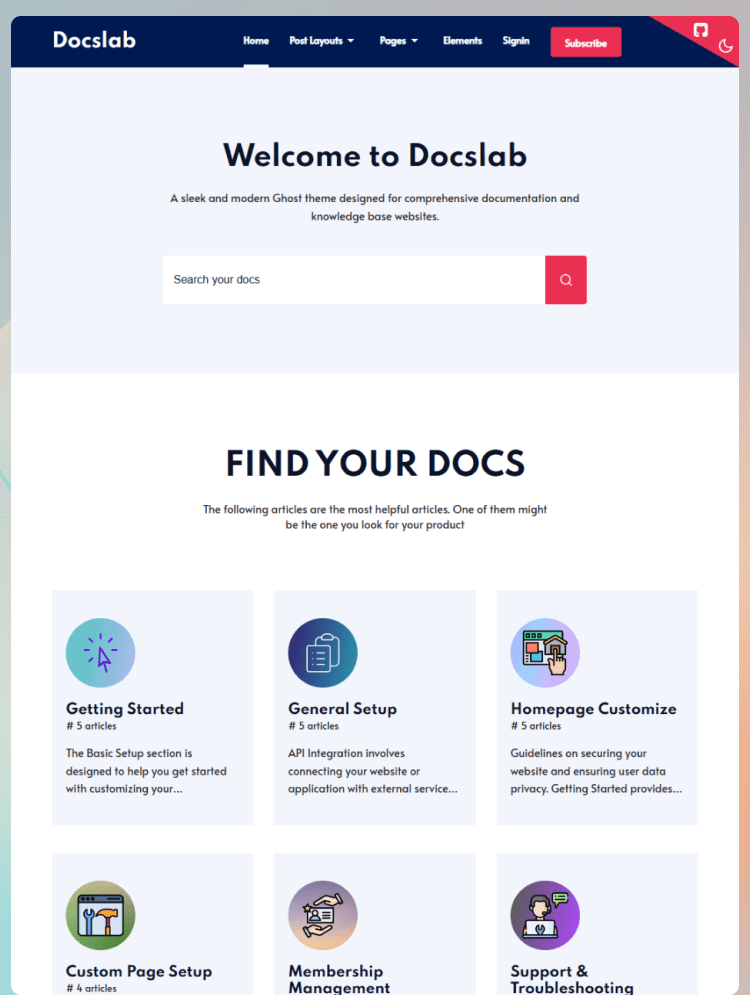 Docslab - Ghost documentation theme for modern knowledge base & docs
