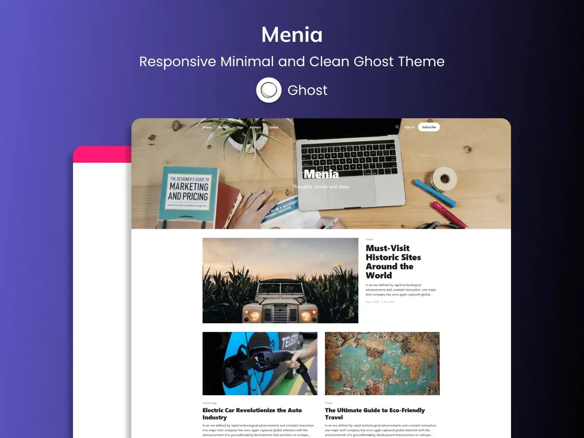 Menia - Responsive Minimal and Clean Ghost Theme