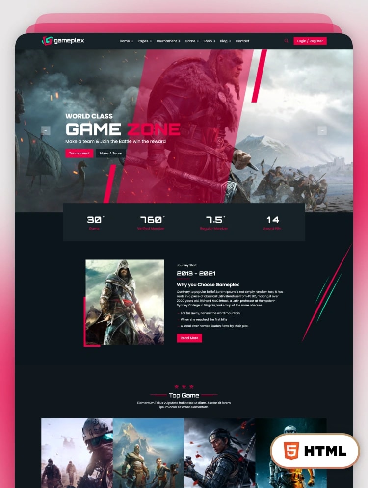 Gameplex - Streaming Gaming, E-sports HTML Website Template