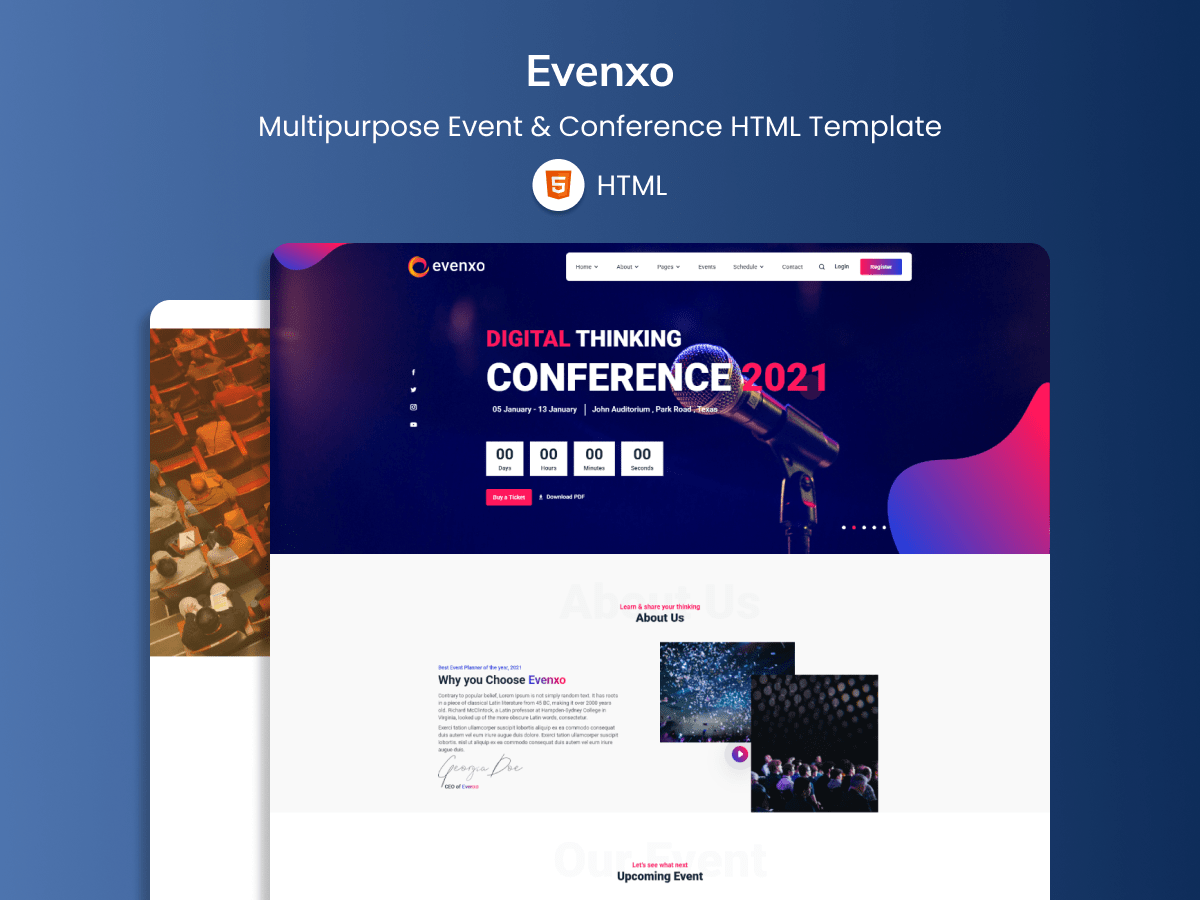 Evenxo - Multipurpose Event, Conference, And Podcast HTML Template