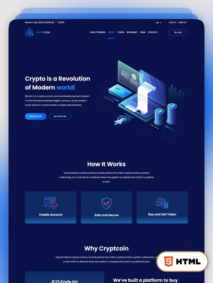 Cryptocoin - Creative ICO Blockchain And Cryptocurrency HTML Template