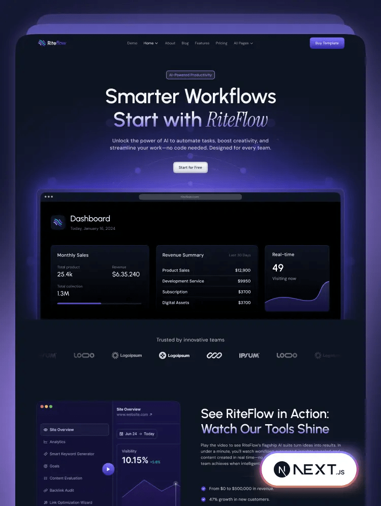 Riteflow - SaaS & AI Startup Next.js Template