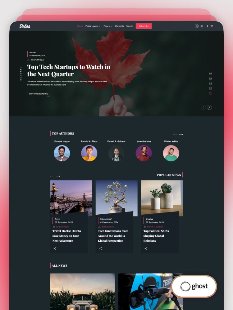 Delas - Magazine And Creative Portfolio Ghost Theme