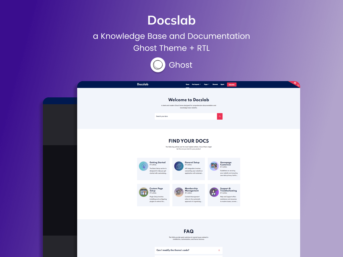 Docslab - Ghost documentation theme for modern knowledge base & docs