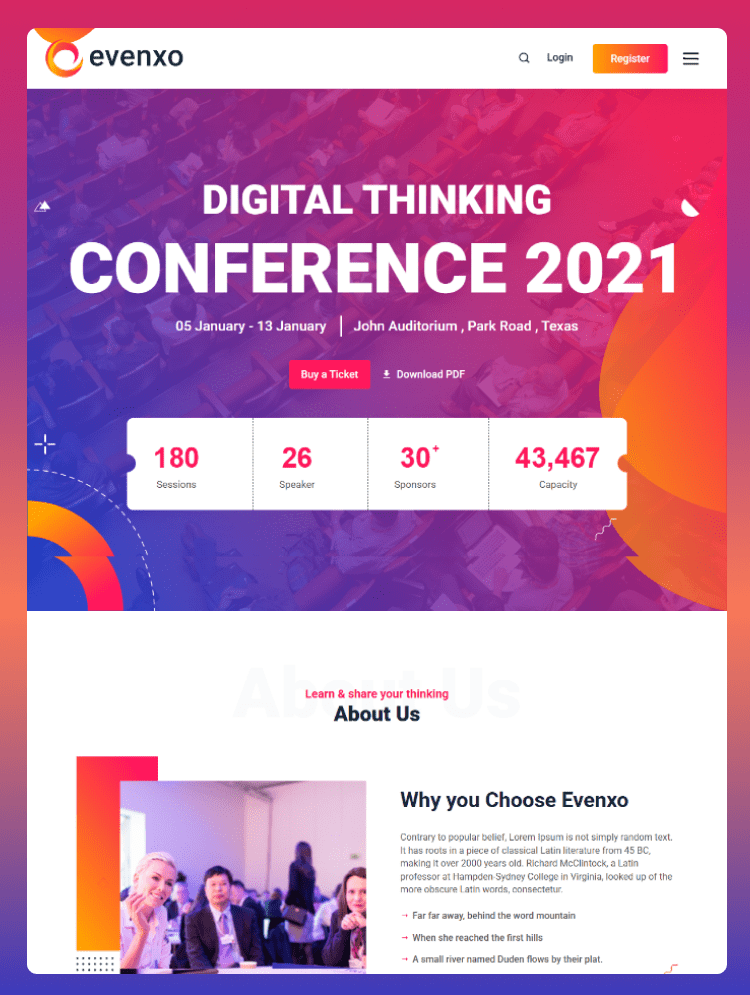 Evenxo - Multipurpose Event, Conference, And Podcast HTML Template