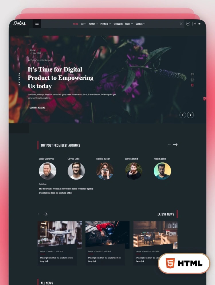 Delas - Dark And Lightweight Minimalist Blogging HTML Template