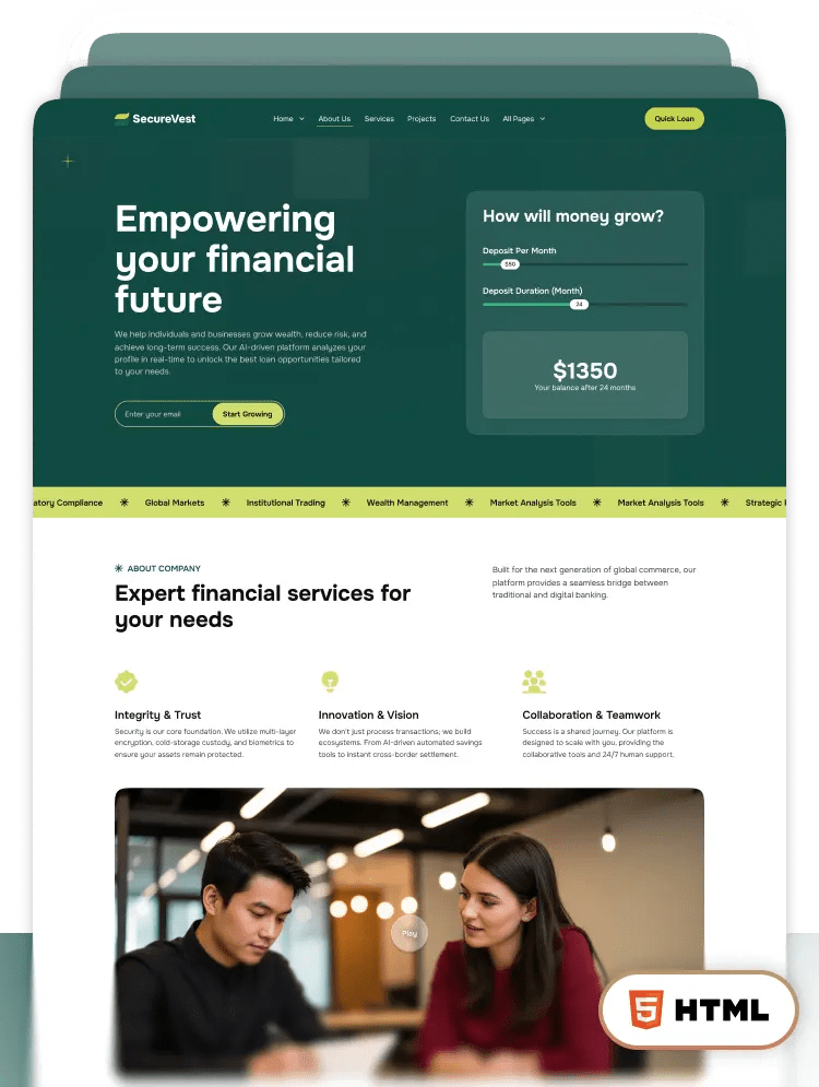 SecureVest - Digital Banking & Financial Services HTML Template