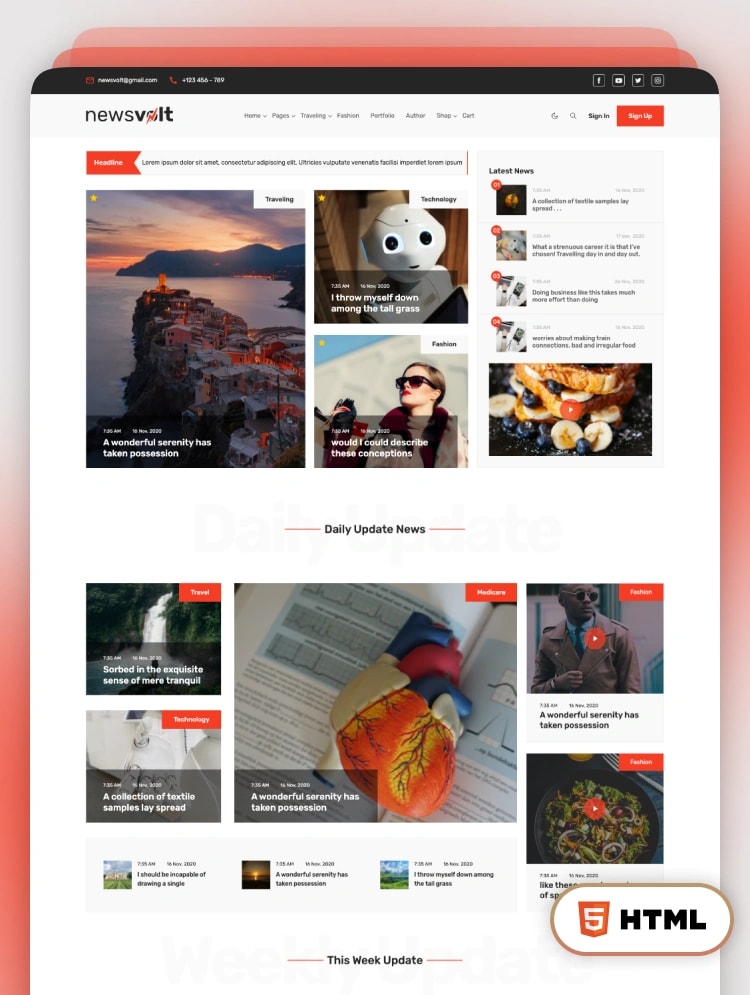 Newsvolt - Lightweight Professional News And Magazine Blog HTML Template