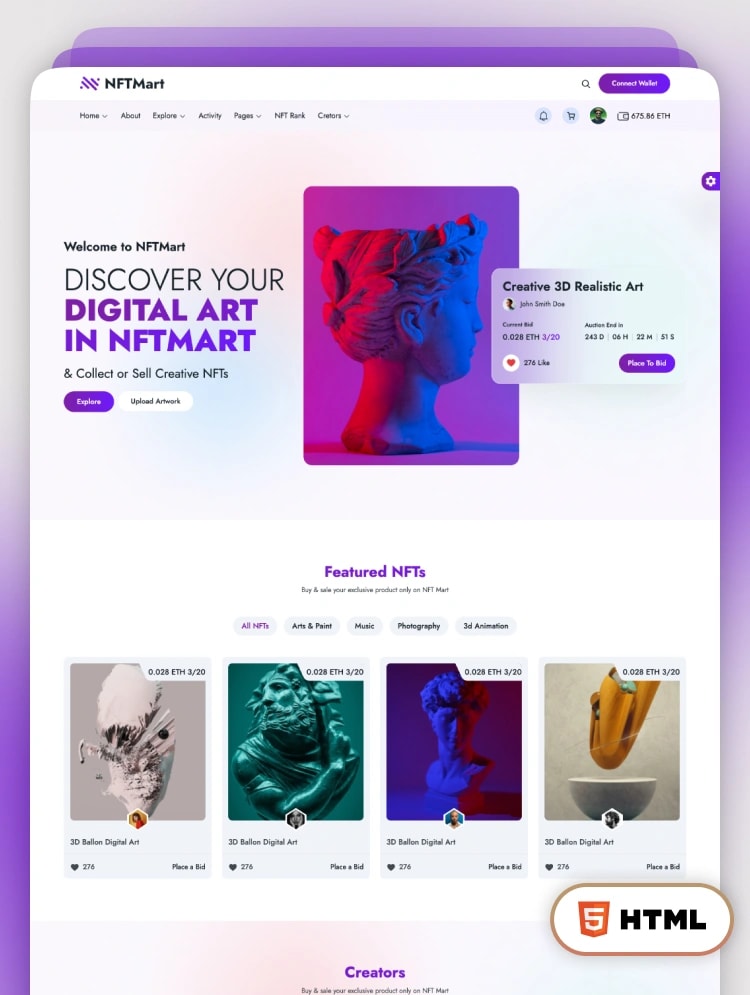 NFTMart - NFT Marketplace HTML Template