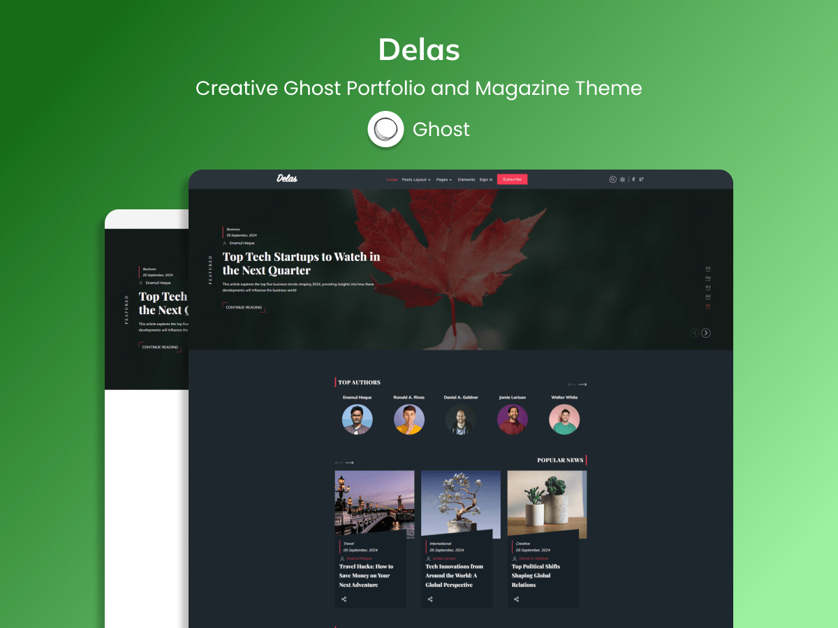 Delas - Magazine And Creative Portfolio Ghost Theme