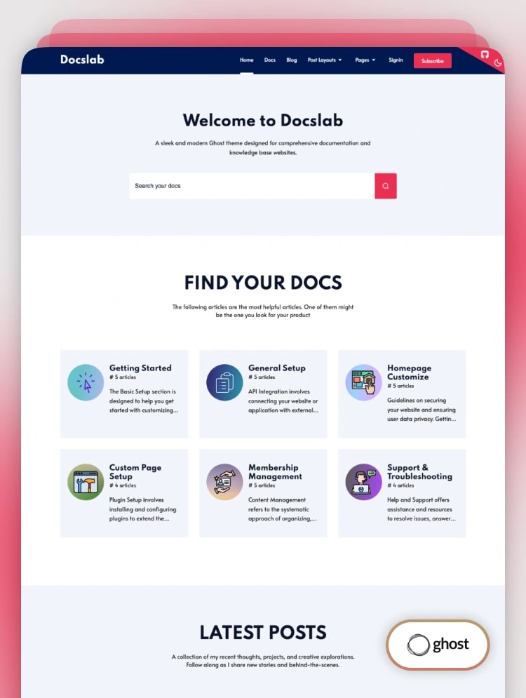 Docslab - Ghost documentation theme for modern knowledge base & docs