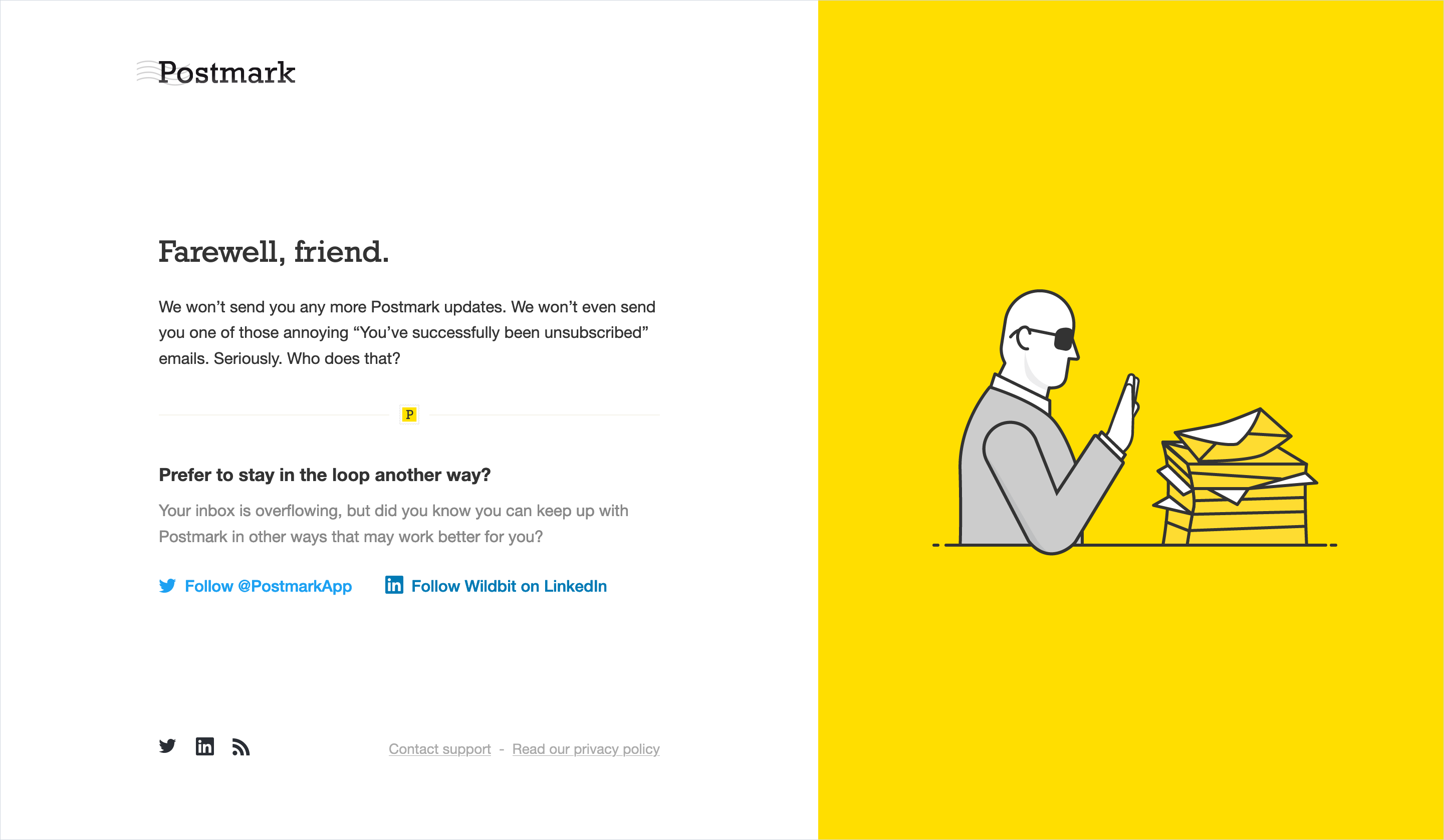 Postmark unsubscribe landing page