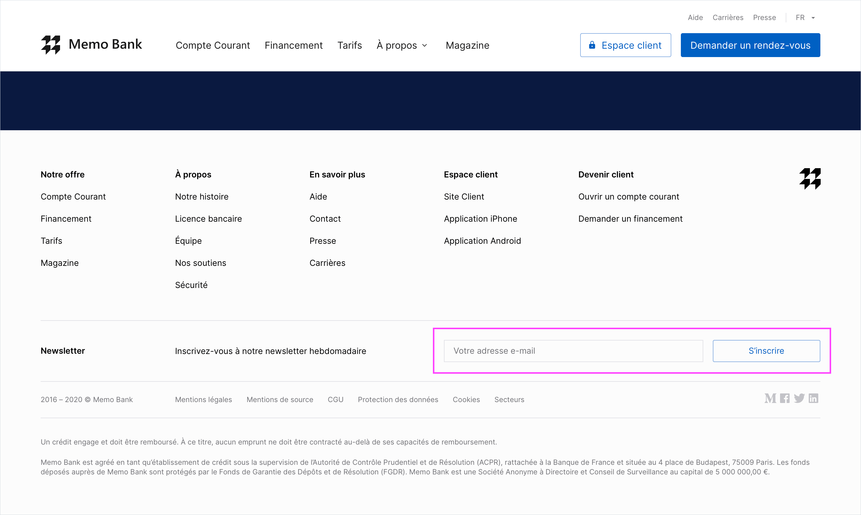 Homepage newsletter subscription input field