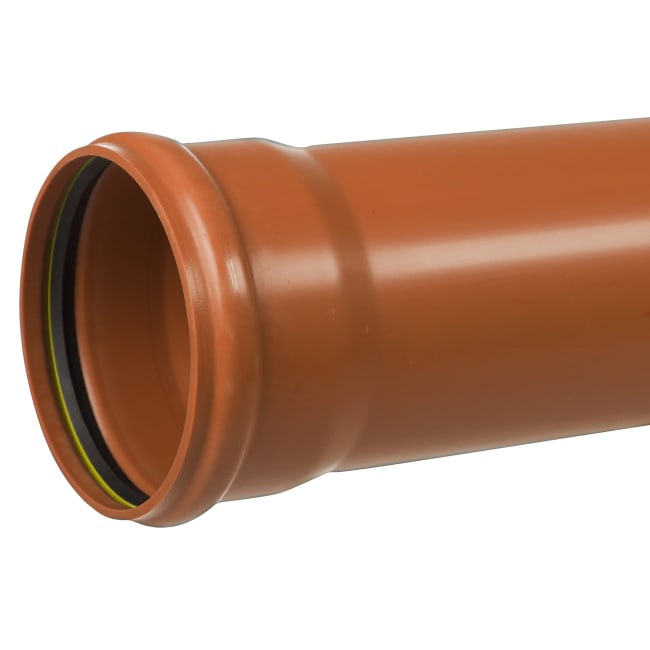 160 PVC avløpsrør SN8 L=6m, rødbrun