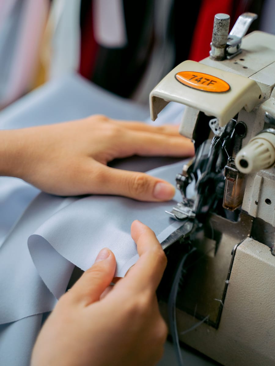 Stitching a seam in the workroom