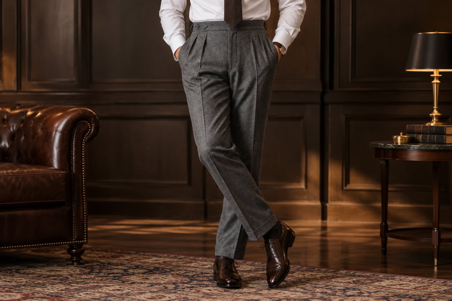 The Atelier Trouser fabric detail and double pleat