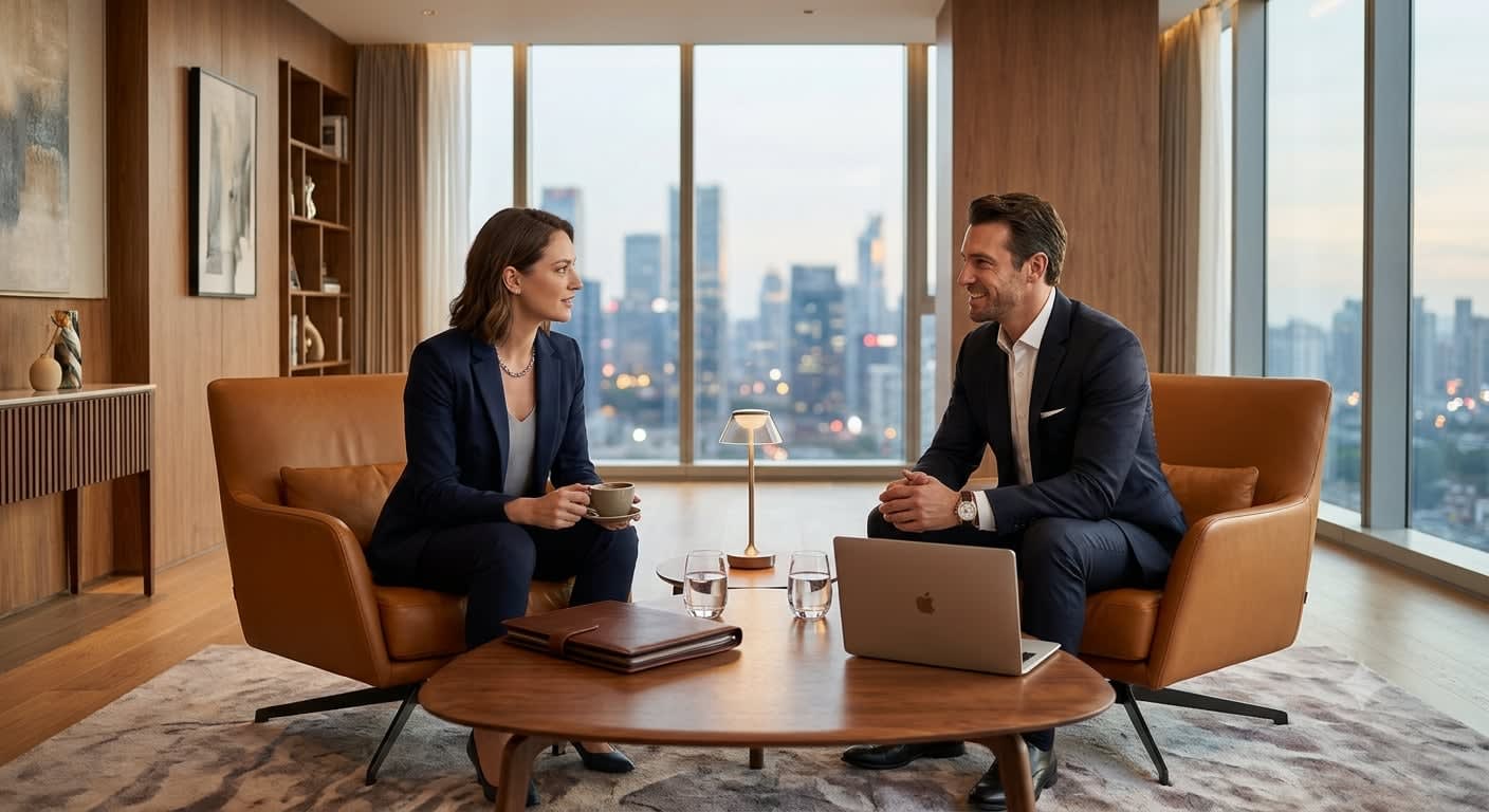 Private tailoring consultation with a client in an office lounge