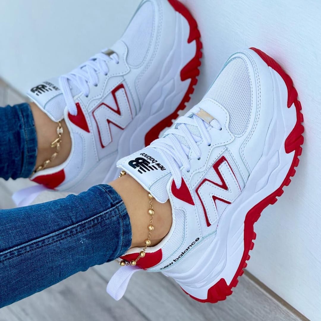 New Balance Suela Alta Blanco Rojo Dama 