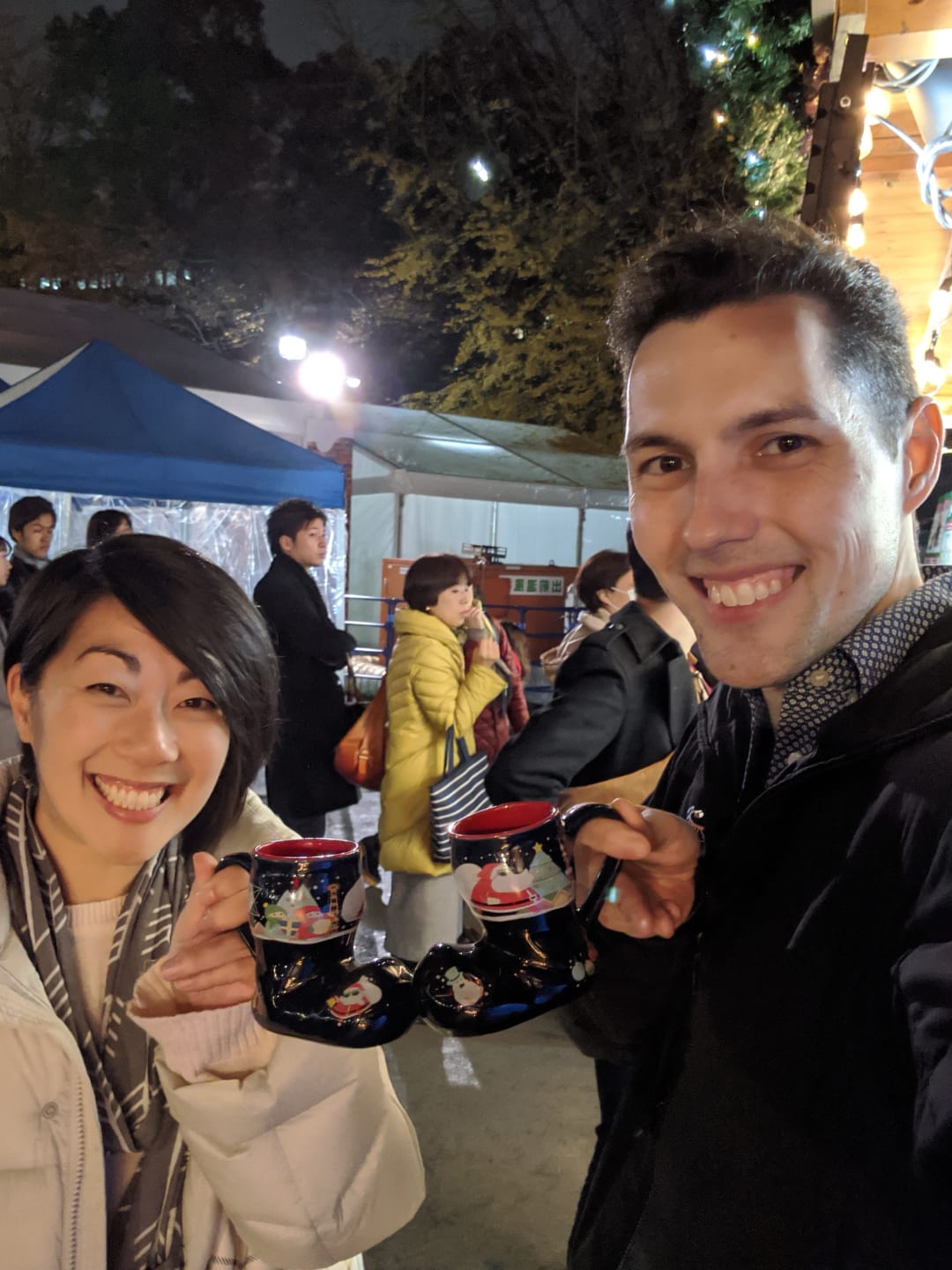 Hot chocolate at the Christmas market in Tokyo
