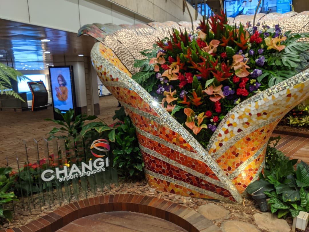 An impressive glass sculpture at Changi airport