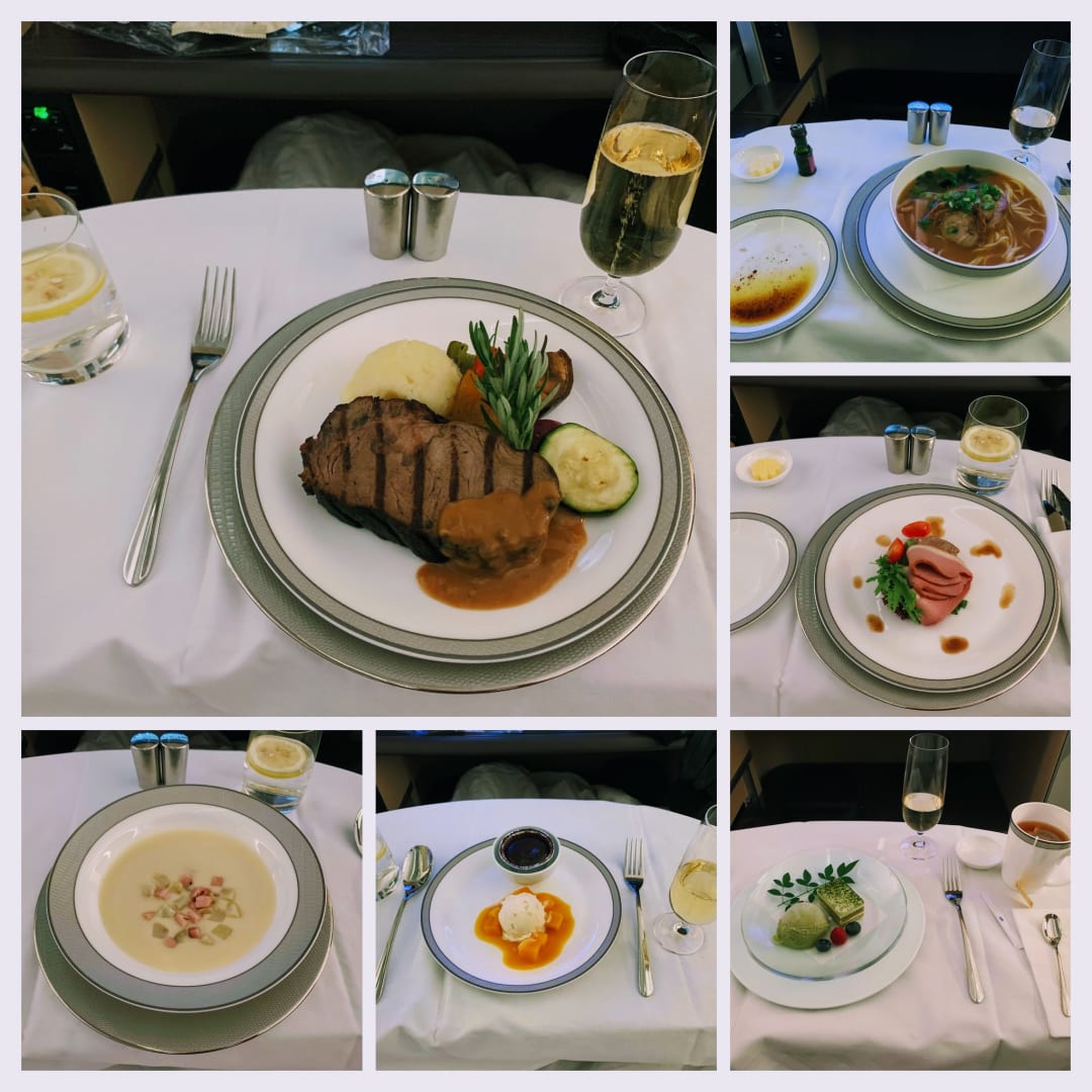 Multi course meal on flight