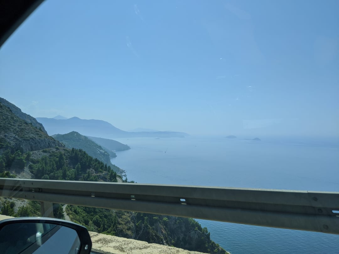View of the sea through a car window