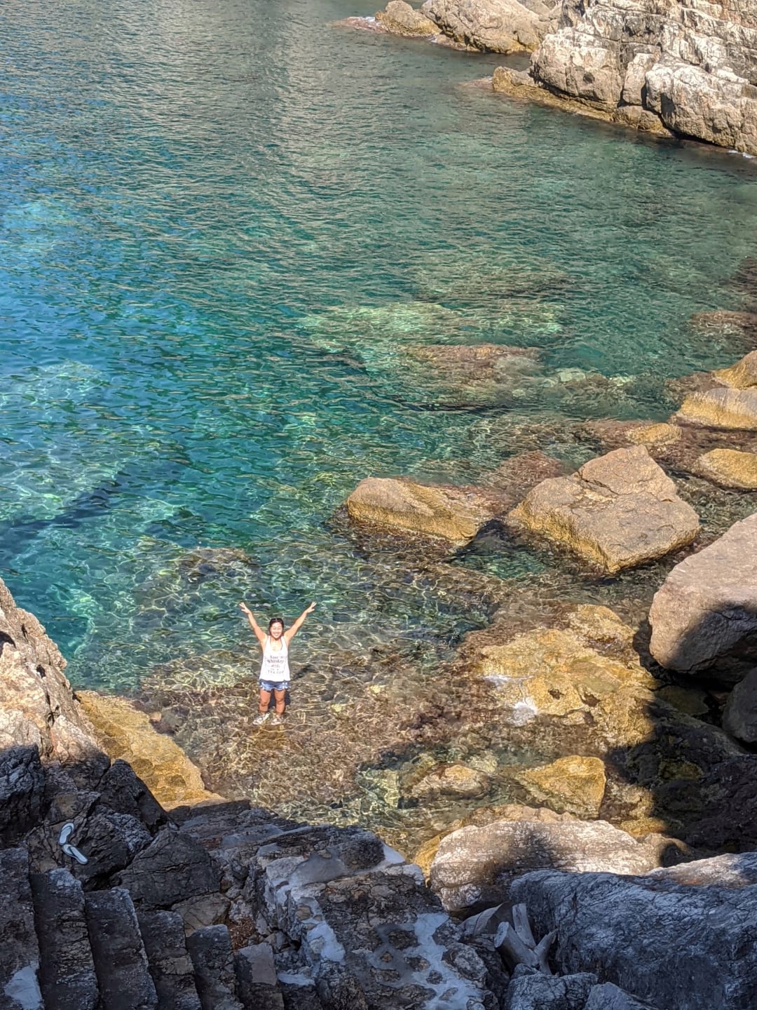 chris standing in middle of a small rocky bay