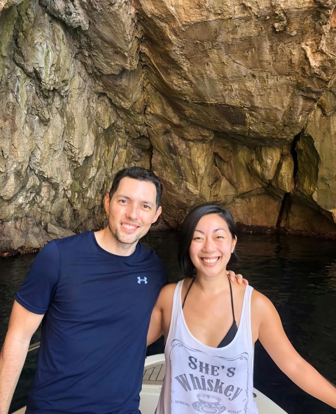us on a boat in a cave