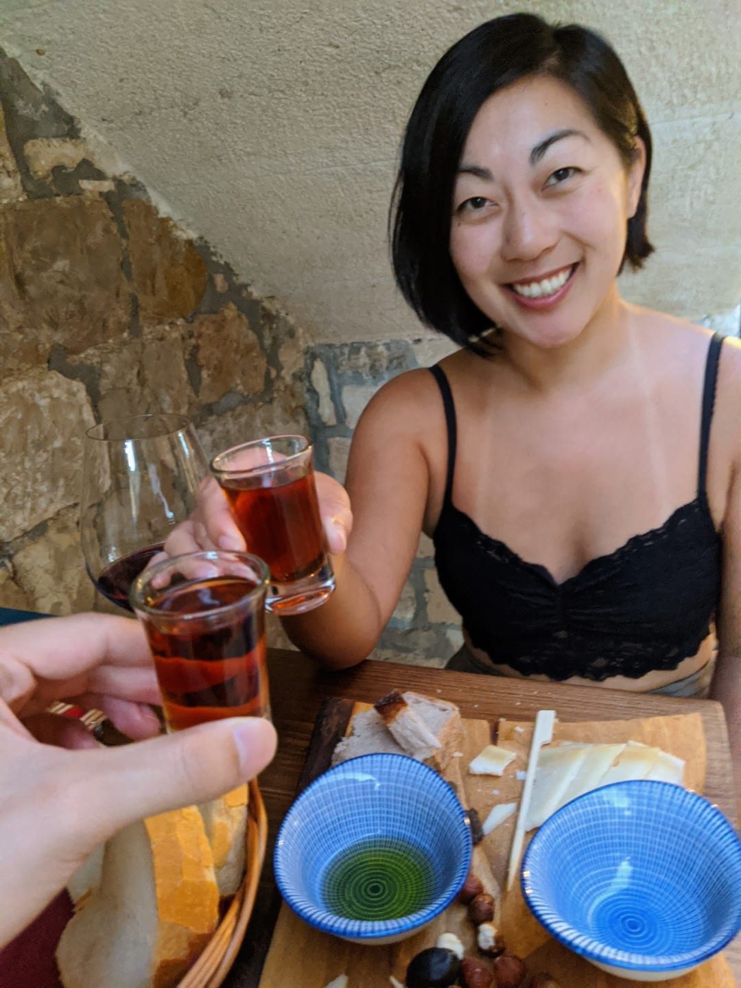 toasting shots before a meal