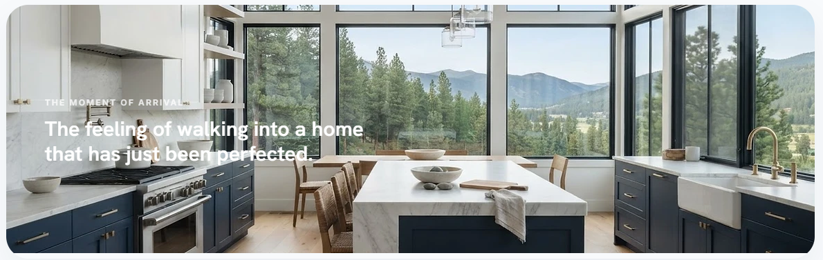 Bright modern kitchen overlooking the mountains