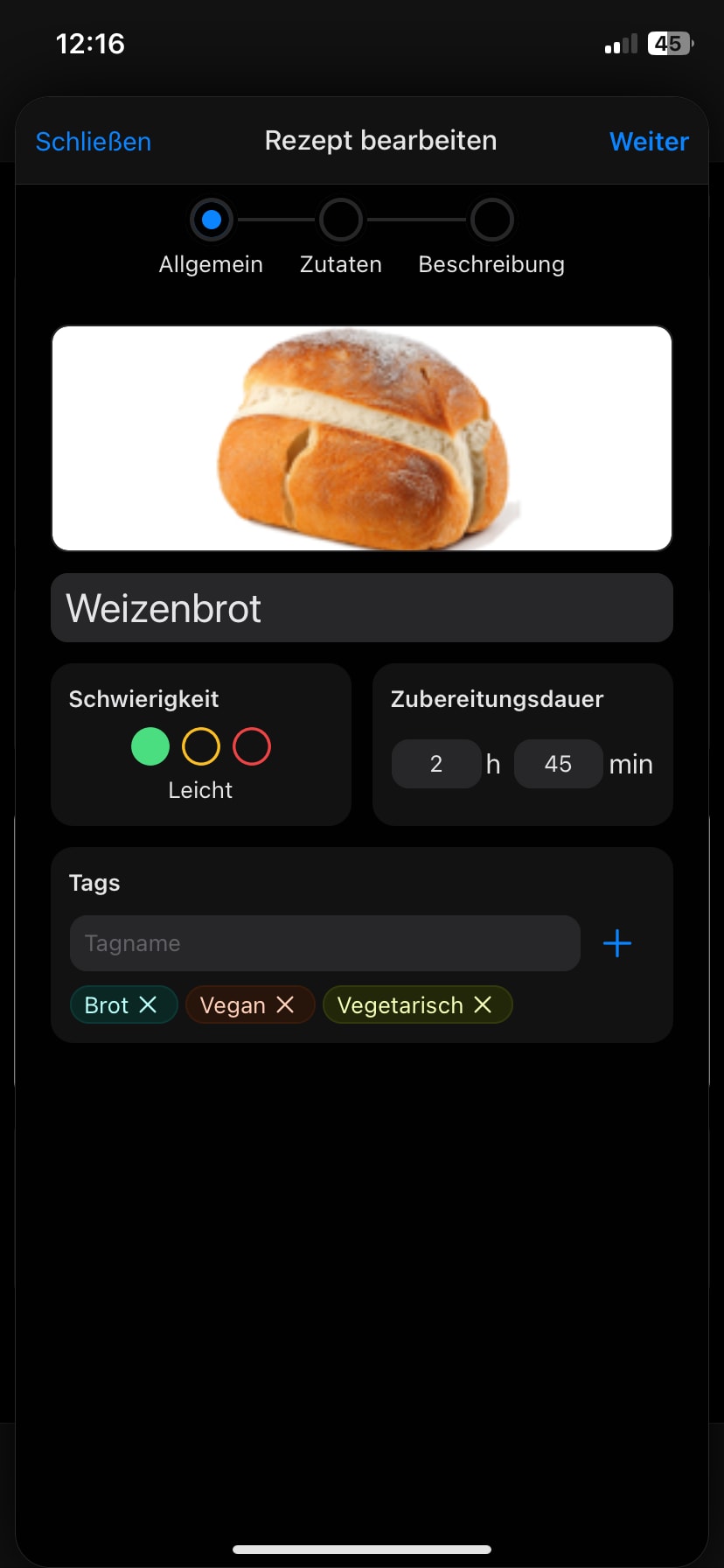 Edit recipe