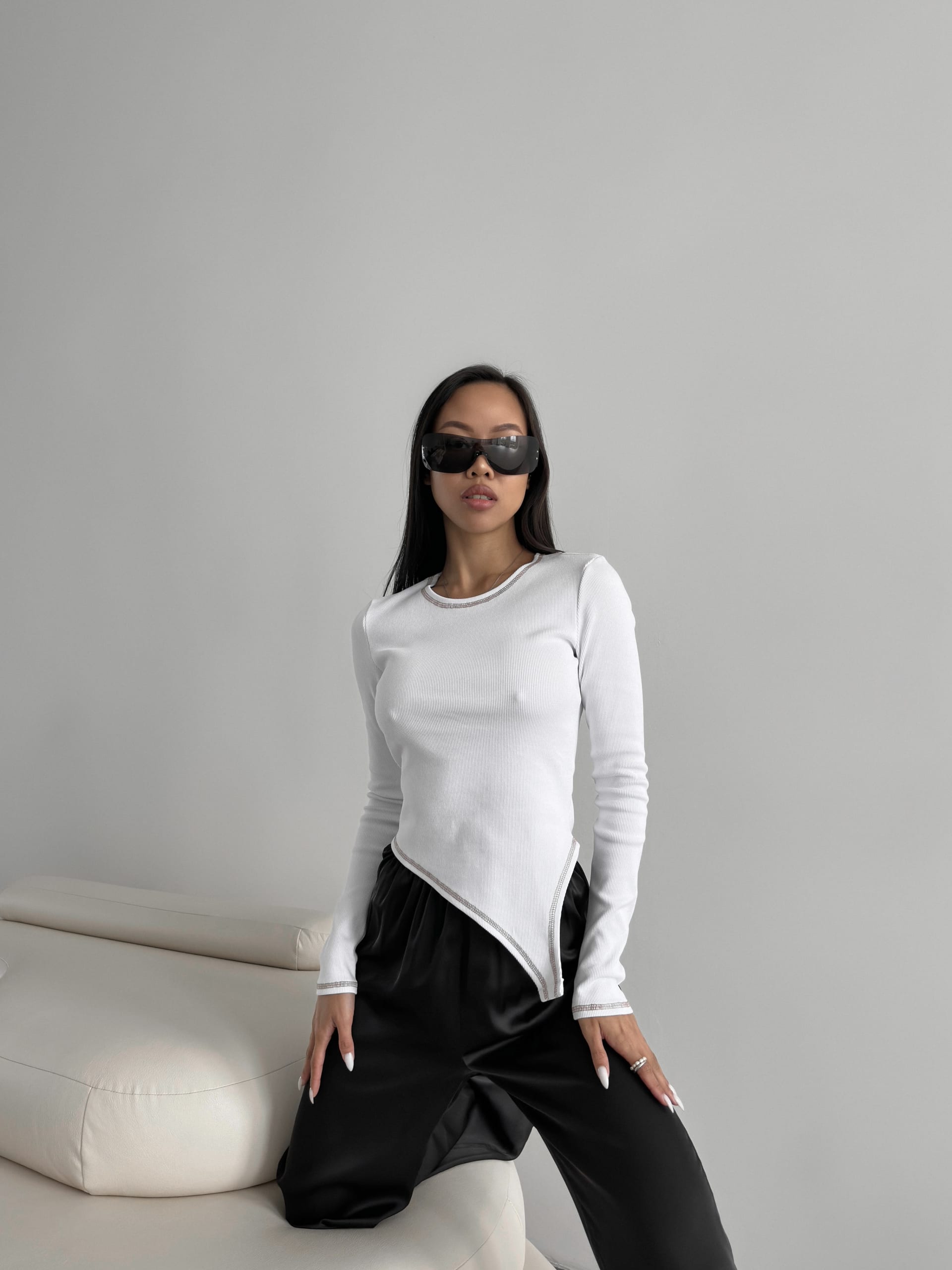 Asymmetric ribbed long-sleeve top – white — photo 4