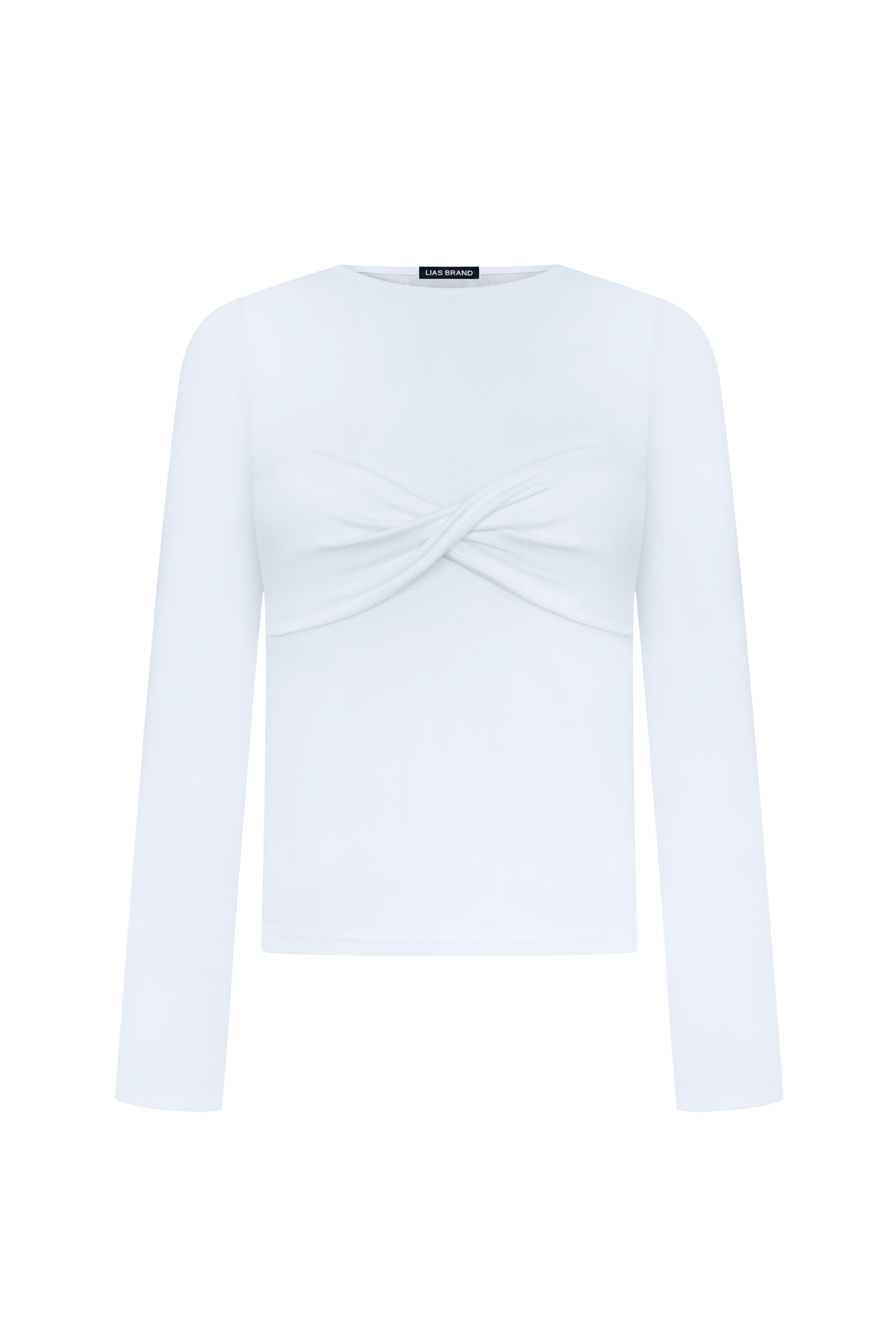 Long-sleeve top with draped bust – white