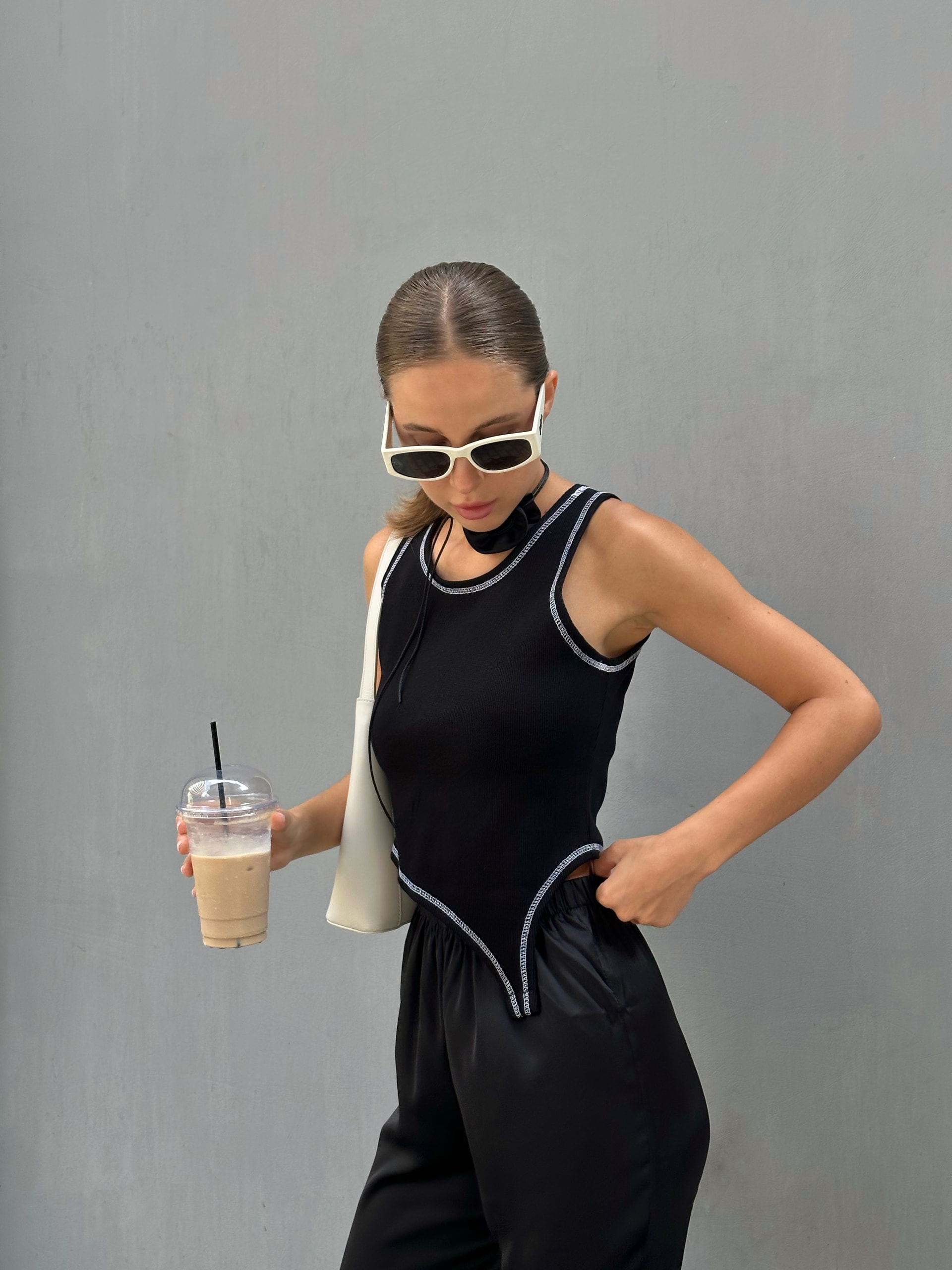 Asymmetric ribbed tank top – white — photo 6