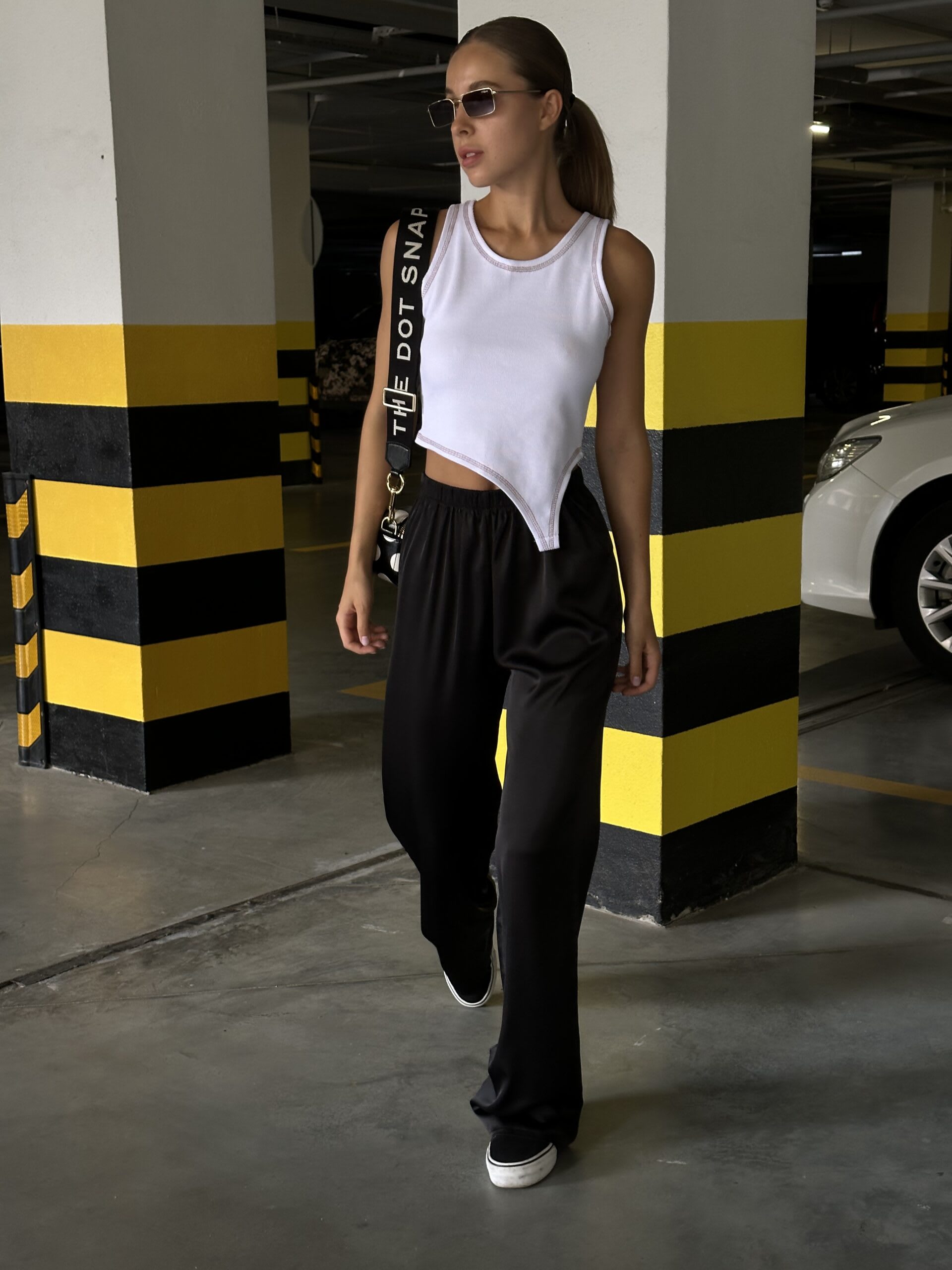 Asymmetric ribbed tank top – white — photo 3