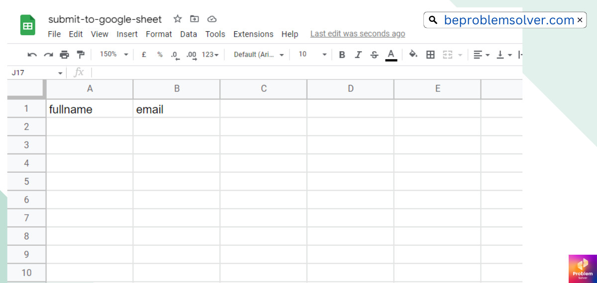 Image how to set these Google Sheet fields (Names must be same as HTML form Fields name attribute)